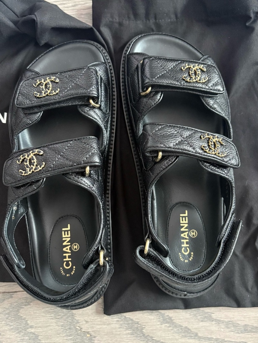 SOLD ❌Chanel Grained Calfskin Velcro Dad Sandals 36.5